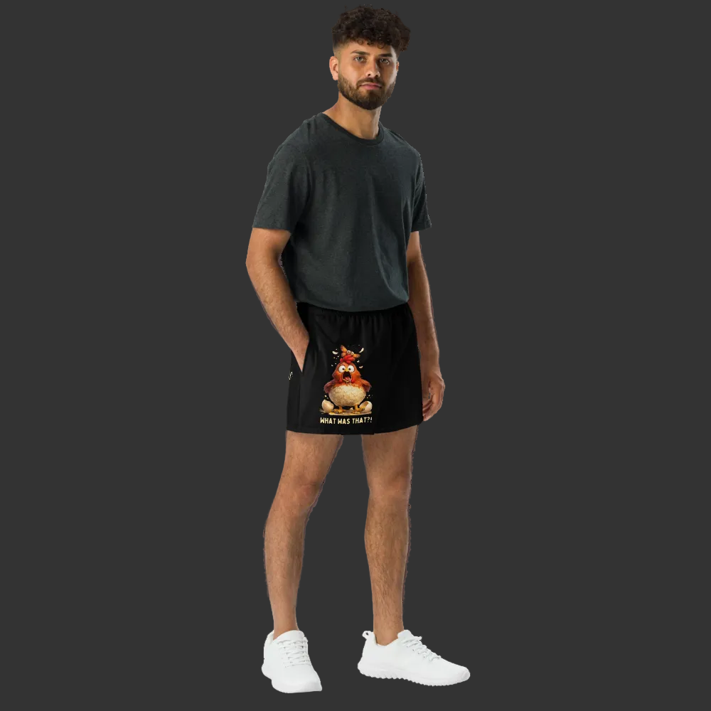 Man wearing a black t-shirt and shorts with a graphic design on a white background